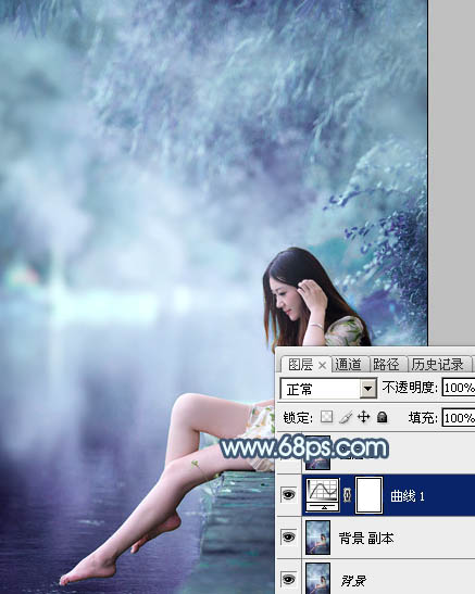 Photoshop将河边美女图片打造唯美的淡冷色