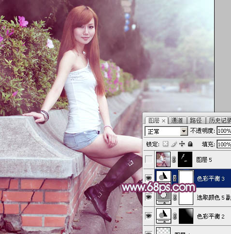 Photoshop为花边的美女加上唯美的紫褐色