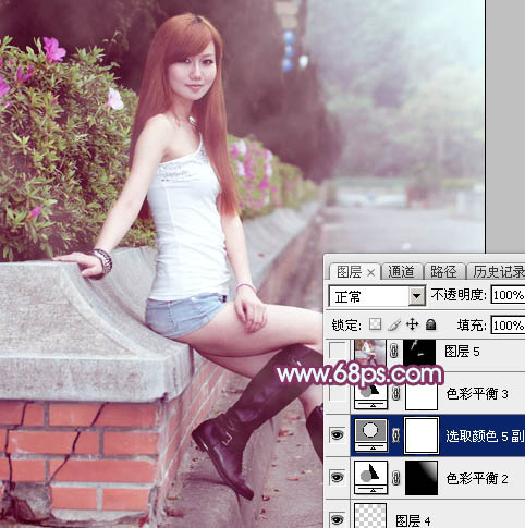 Photoshop为花边的美女加上唯美的紫褐色