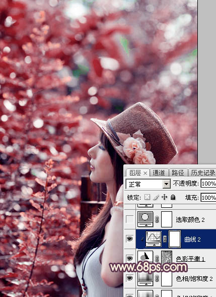 Photoshop为绿树边的美女加上浓烈的秋季阳光色