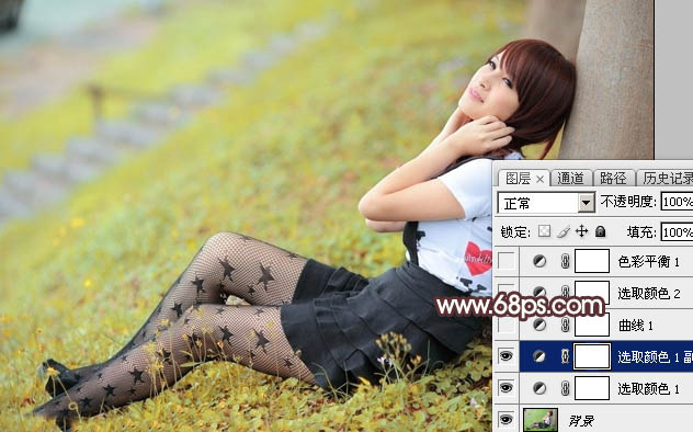 Photoshop将美女外景图片加上漂亮的韩系淡调黄褐色