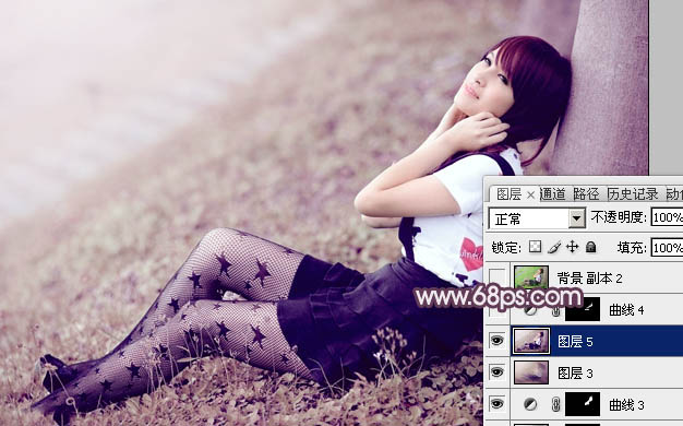 Photoshop为草地上的美女加上怀旧的中性红褐色