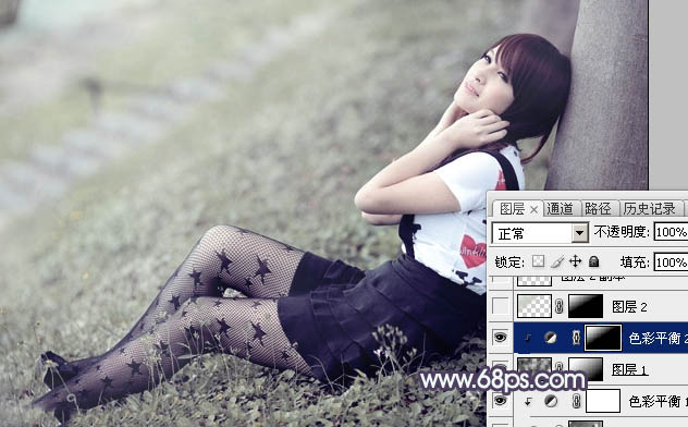 Photoshop为美女图片打造淡美的中性蓝绿色