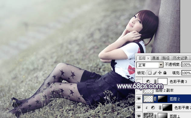 Photoshop为美女图片打造淡美的中性蓝绿色