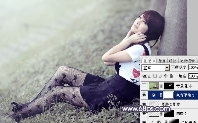 Photoshop为美女图片打造淡美的中性蓝绿色