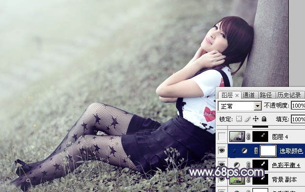 Photoshop为美女图片打造淡美的中性蓝绿色