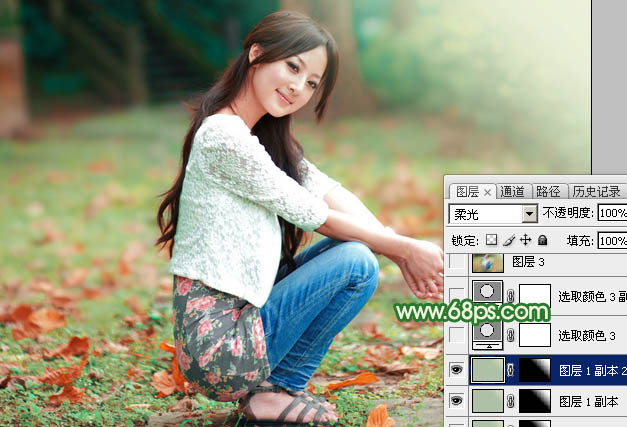 Photoshop将草地美女图片打造出唯美的橙绿色