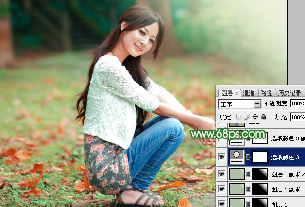 Photoshop将草地美女图片打造出唯美的橙绿色