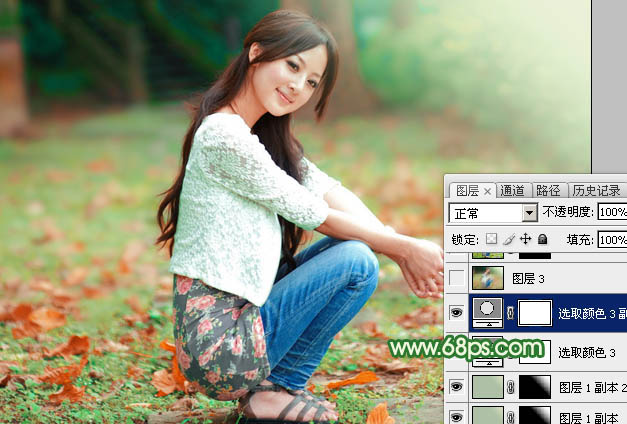 Photoshop将草地美女图片打造出唯美的橙绿色