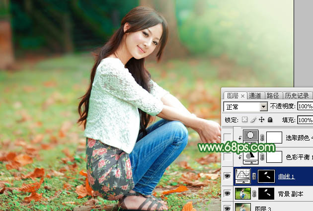 Photoshop将草地美女图片打造出唯美的橙绿色