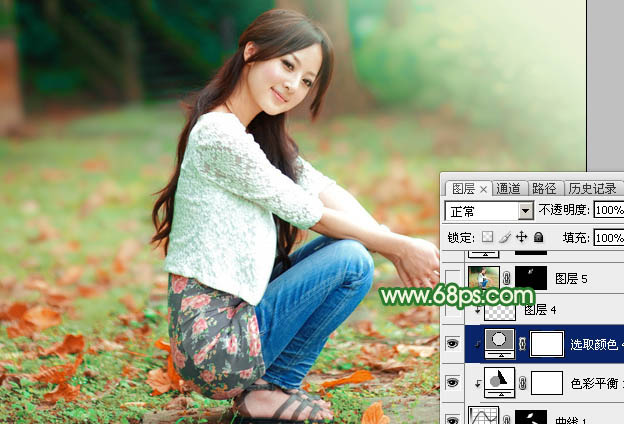 Photoshop将草地美女图片打造出唯美的橙绿色