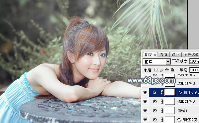 Photoshop为外景美女图片打造甜美的淡调中性绿色