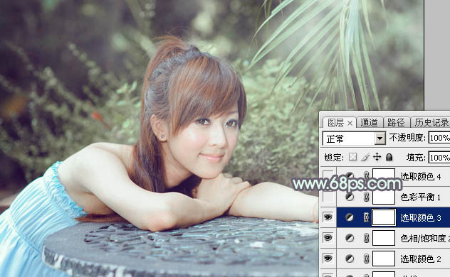 Photoshop为外景美女图片打造甜美的淡调中性绿色