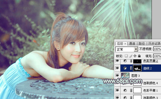 Photoshop为外景美女图片打造甜美的淡调中性绿色