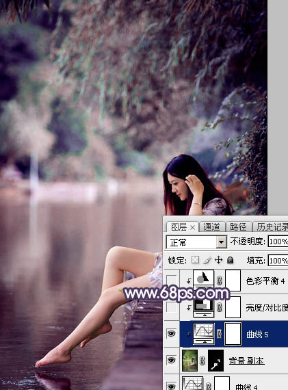 Photoshop为美女加上唯美的暗调蓝紫色