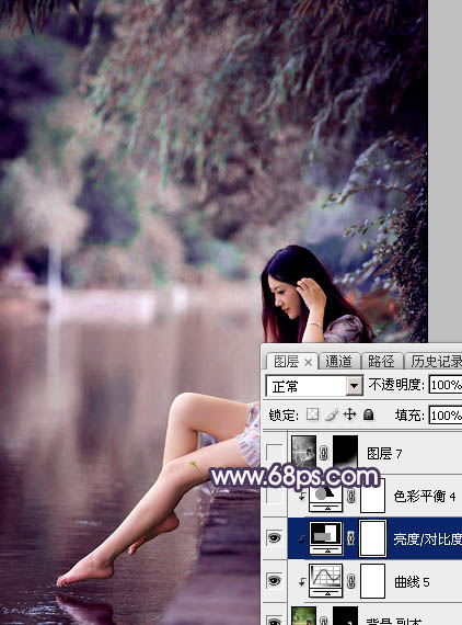 Photoshop为美女加上唯美的暗调蓝紫色