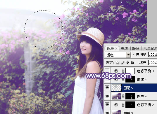Photoshop为绿篱边的美女加上梦幻唯美的淡冷色