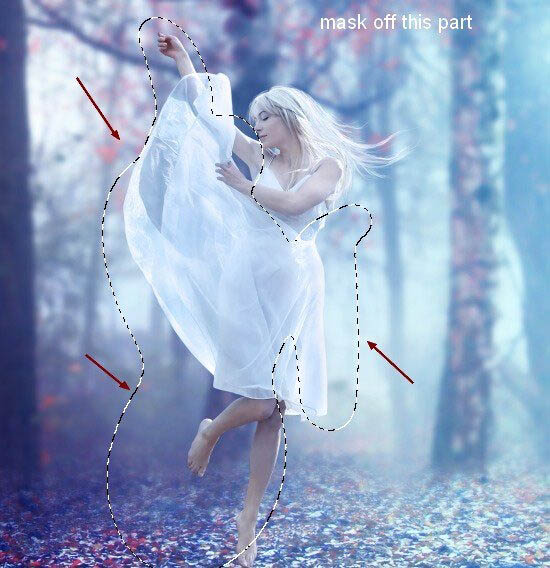 PS合成在唯美的秋色树林中舞动的白衣美女