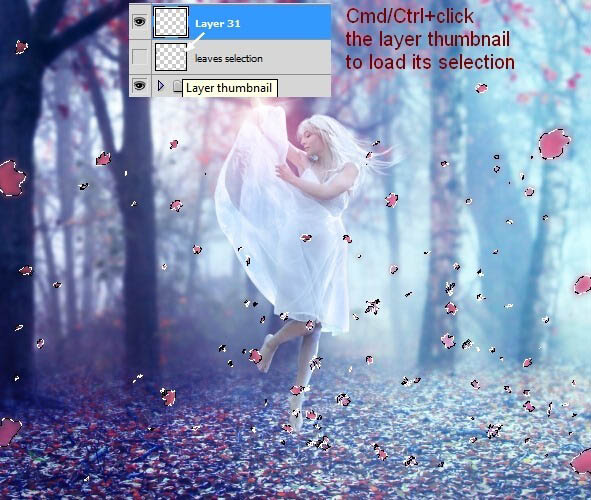 PS合成在唯美的秋色树林中舞动的白衣美女