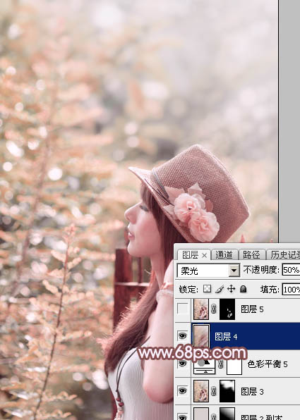 Photoshop将美女图片打造清新的淡红色夏季