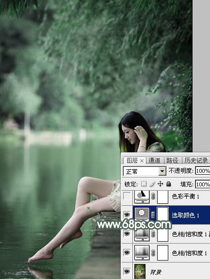 Photoshop打造梦幻的暗绿色夏季美女图片