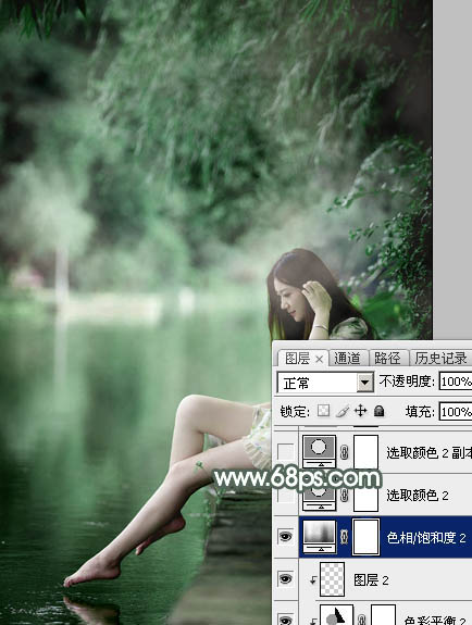 Photoshop打造梦幻的暗绿色夏季美女图片