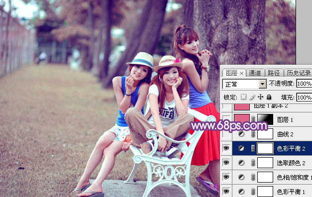 Photoshop将公园美女图片打造唯美梦幻的粉紫色