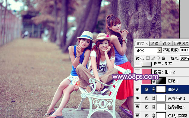 Photoshop将公园美女图片打造唯美梦幻的粉紫色