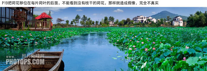 Photoshop为水景图片增加漂亮的荷叶及蓝天