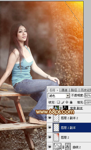 Photoshop为外景美女加上唯美的中性红褐色