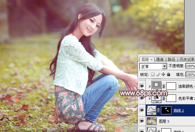 Photoshop打造唯美的红褐色秋季美女图片