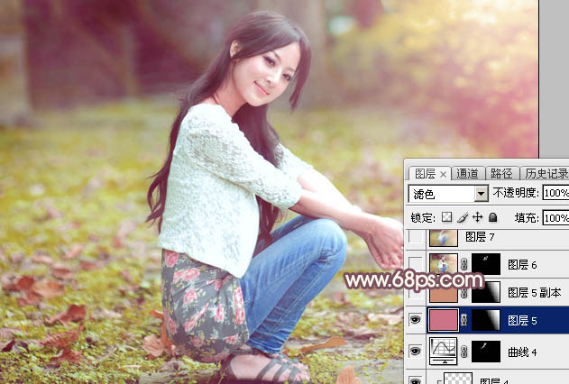 Photoshop打造唯美的红褐色秋季美女图片
