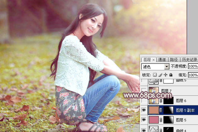 Photoshop打造唯美的红褐色秋季美女图片