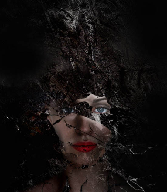 Photoshop打造颓废创意的金色鲜花人像海报