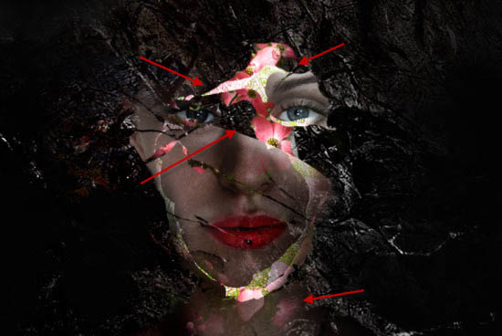 Photoshop打造颓废创意的金色鲜花人像海报