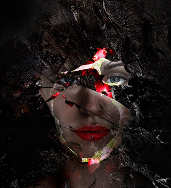 Photoshop打造颓废创意的金色鲜花人像海报