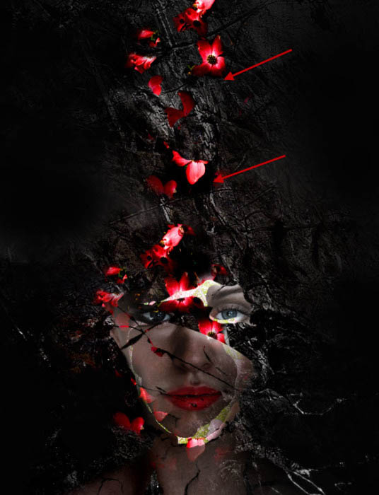 Photoshop打造颓废创意的金色鲜花人像海报