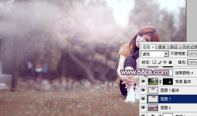 Photoshop打造柔美的暗调红褐色秋季美女图片