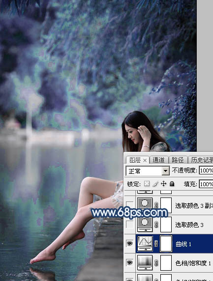 Photoshop为江景美女图片打造唯美梦幻的蓝紫色