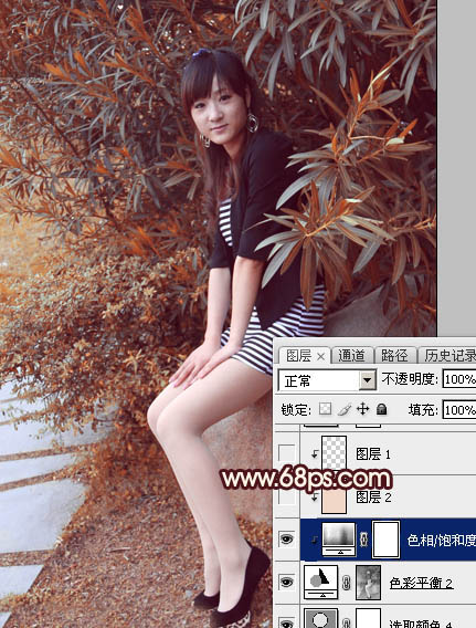 Photoshop为外景美女图片打造甜美的秋季红褐色