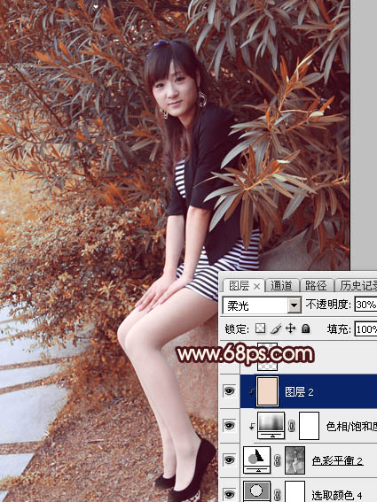 Photoshop为外景美女图片打造甜美的秋季红褐色
