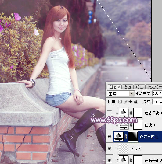 Photoshop调出甜美的秋季蓝紫色外景美女图片