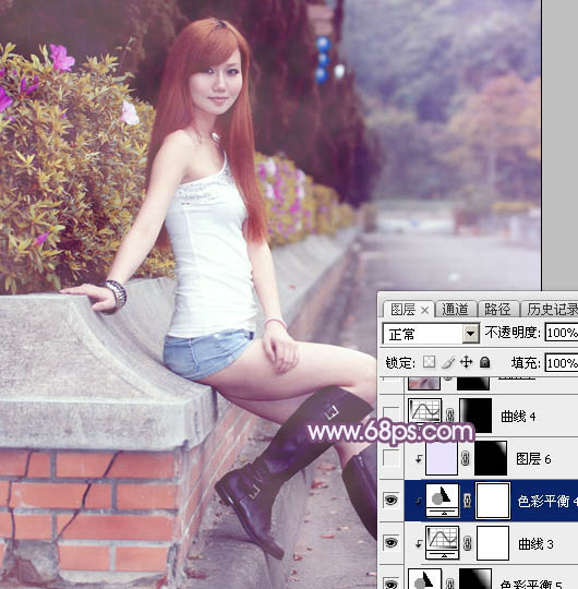 Photoshop调出甜美的秋季蓝紫色外景美女图片