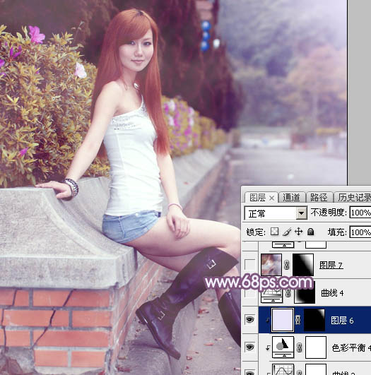 Photoshop调出甜美的秋季蓝紫色外景美女图片