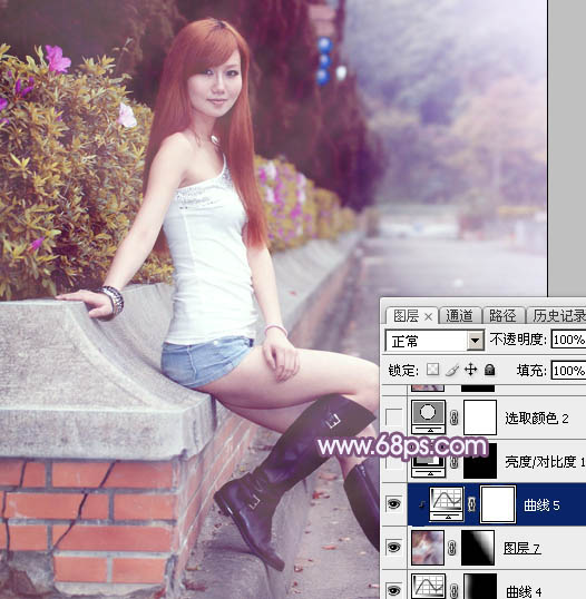 Photoshop调出甜美的秋季蓝紫色外景美女图片