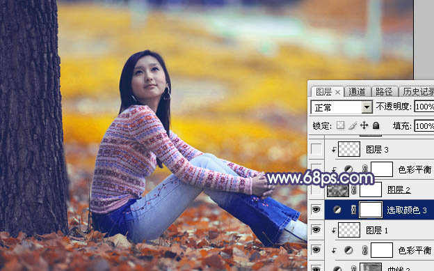 Photoshop给大树下的美女加上甜美的橙黄秋季色