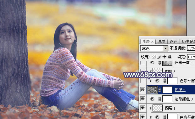Photoshop给大树下的美女加上甜美的橙黄秋季色