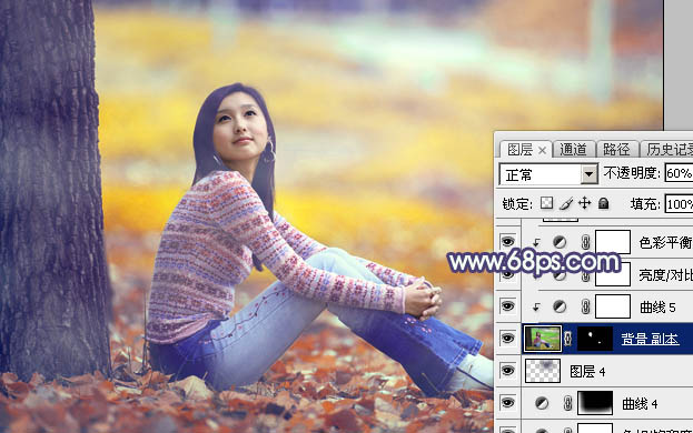 Photoshop给大树下的美女加上甜美的橙黄秋季色