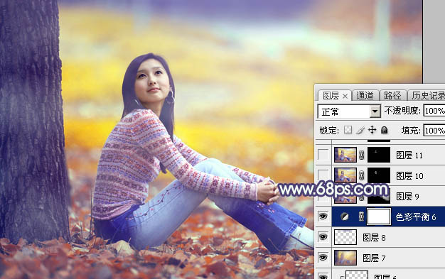 Photoshop给大树下的美女加上甜美的橙黄秋季色