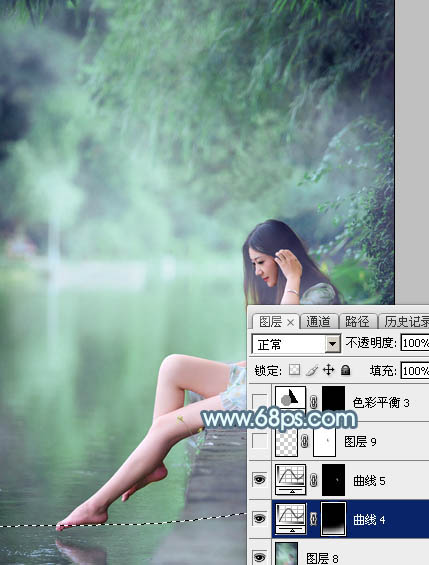 Photoshop将水边的美女调制出淡淡的青绿蜜糖色